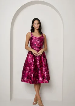 Chi Chi London Purple Plus Size Sleeveless Floral Fit and Flare Midi Dress