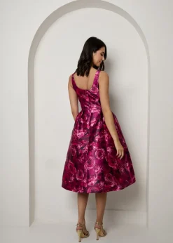 Chi Chi London Purple Plus Size Sleeveless Floral Fit and Flare Midi Dress