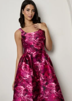 Chi Chi London Purple Plus Size Sleeveless Floral Fit and Flare Midi Dress