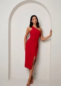 Chi Chi London Red One Shoulder Split Detail Midi Dress