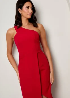 Chi Chi London Red One Shoulder Split Detail Midi Dress