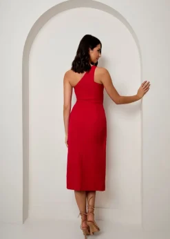 Chi Chi London Red One Shoulder Split Detail Midi Dress