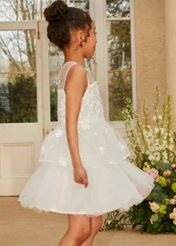 Chi Chi London White Girls Floral Lace Tiered Midi Dress (3-8 Years)