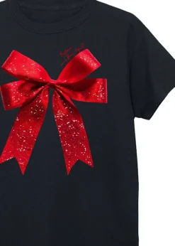 Christmas Bow Kids Black T-Shirt (3-13 Years)