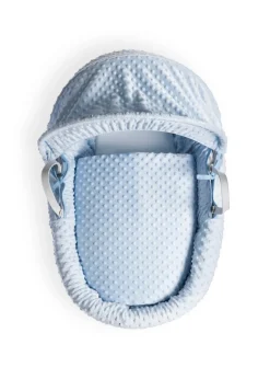 Clair de Lune Blue Dimple Wicker Moses Basket With Deluxe Rocking Stand