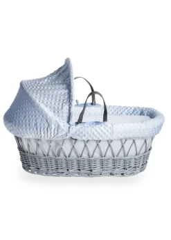 Clair de Lune Blue Dimple Wicker Moses Basket With Deluxe Rocking Stand