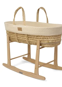 Clair de Lune Organic Cream Knitted Moses Basket With Natural Rocking Stand