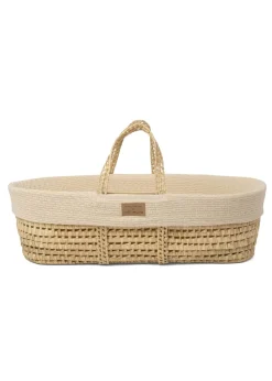 Clair de Lune Organic Cream Knitted Moses Basket With Natural Rocking Stand