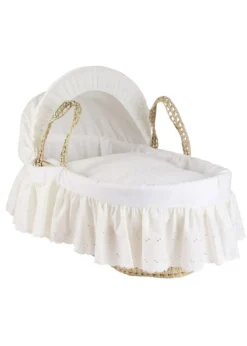 Clair de Lune White Broderie Anglaise Palm Moses Basket