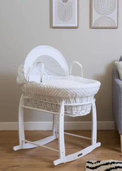 Clair de Lune White Dimple Wicker Moses Basket  with Deluxe Rocking Stand