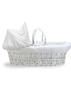 Clair de Lune White Waffle Wicker Moses Basket with Deluxe Rocking Stand