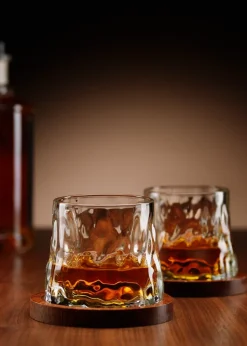 Connoisseur Creations Clear Rotating Whisky Glasses with Coaster Set of 2