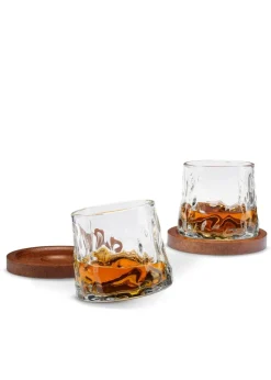 Connoisseur Creations Clear Rotating Whisky Glasses with Coaster Set of 2