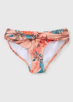 Coral Floral Twist Bikini Bottoms