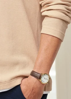 Cotton Traders Beige Mock T-Shirt Waffle Top