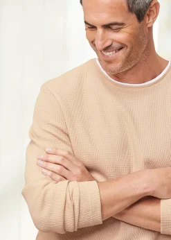 Cotton Traders Beige Mock T-Shirt Waffle Top