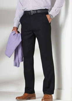 Cotton Traders Black Flat Front Supreme Easy-Care Trousers