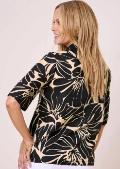 Cotton Traders Black Half Sleeve Printed Blouse