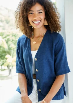 Cotton Traders Blue Dusk Linen-Blend Top