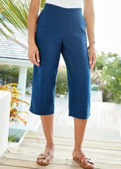 Cotton Traders Blue Dusk Linen-Blend Crop Trousers