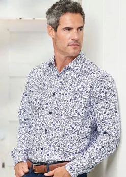 Cotton Traders Blue Long Sleeve Soft Touch Print Shirt