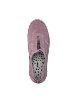 Cotton Traders Blush Pink Suede Front Zip Leisure Flex Trainers
