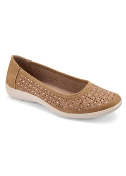 Cotton Traders Chestnut Jewelled Laser Cut Shoes