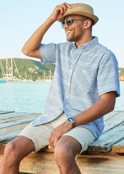 Cotton Traders Colbalt Check Seersucker Shirt