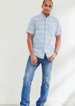 Cotton Traders Colbalt Check Seersucker Shirt