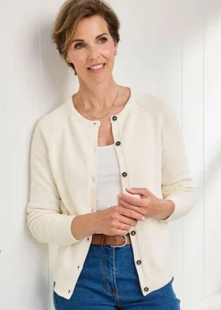 Cotton Traders Cream Cotton Crew Neck Cardigan