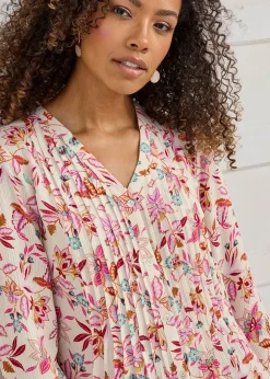 Cotton Traders Cream Pintuck Maxi Dress