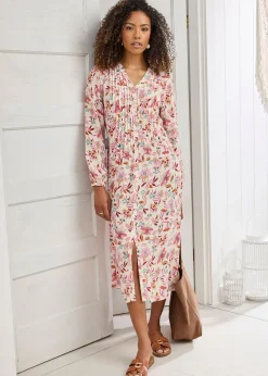 Cotton Traders Cream Pintuck Maxi Dress