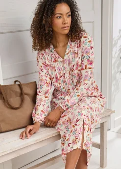 Cotton Traders Cream Pintuck Maxi Dress