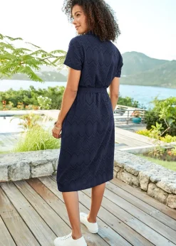 Cotton Traders Dark Blue Broiderie Dress