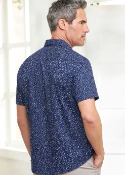 Cotton Traders Dark Blue Short Sleeve Supreme Easy-Care Print Shirt