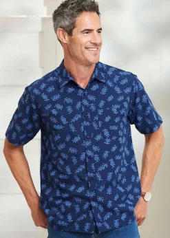 Cotton Traders Dark Blue Short Sleeve Soft Touch Print Shirt