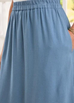 Cotton Traders Dark Blue Pull On Cut Work Midi Skirt