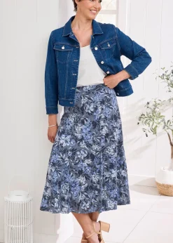 Cotton Traders Dark Blue Burnout Jersey Pull-On Maxi Skirt
