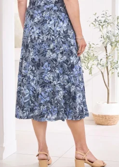 Cotton Traders Dark Blue Burnout Jersey Pull-On Maxi Skirt