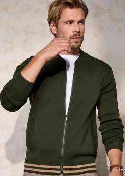 Cotton Traders Dark Green Premium Zip-Through Knitted Bomber