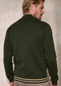 Cotton Traders Dark Green Premium Zip-Through Knitted Bomber
