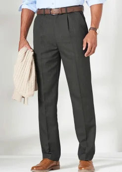 Cotton Traders Dark Moss Pleat Front Supreme Easy-Care Trousers