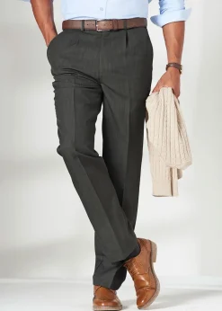 Cotton Traders Dark Moss Pleat Front Supreme Easy-Care Trousers