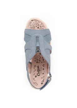Cotton Traders Denim Leather Front Zip Sandals