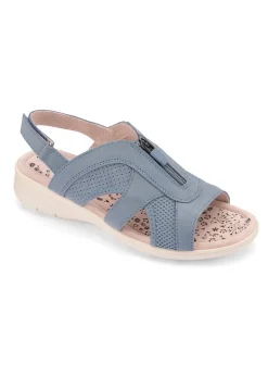 Cotton Traders Denim Leather Front Zip Sandals