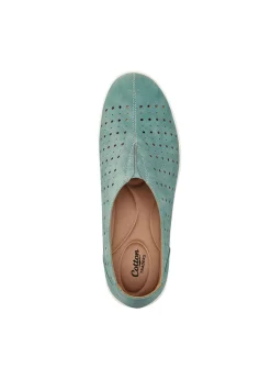 Cotton Traders Duck Egg Laser Cut Slip On Shoes