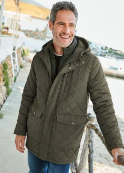 Cotton Traders Forest Green Showerproof Quilted Mock Coat