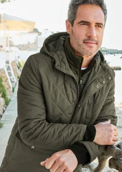 Cotton Traders Forest Green Showerproof Quilted Mock Coat