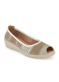 Cotton Traders Gold Flexisole Patchwork Peep Toe Shoes