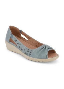 Cotton Traders Grey Blue Flexisole Bow Peep Toe Shoes